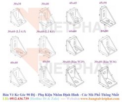 Tổng hợp các bản vẽ các quy cách ke góc nhôm định hình