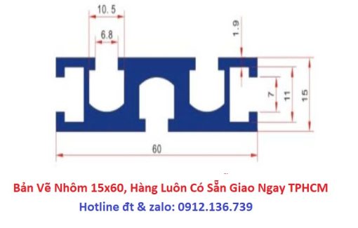 bản vẽ thanh nhôm định hình 15x60
